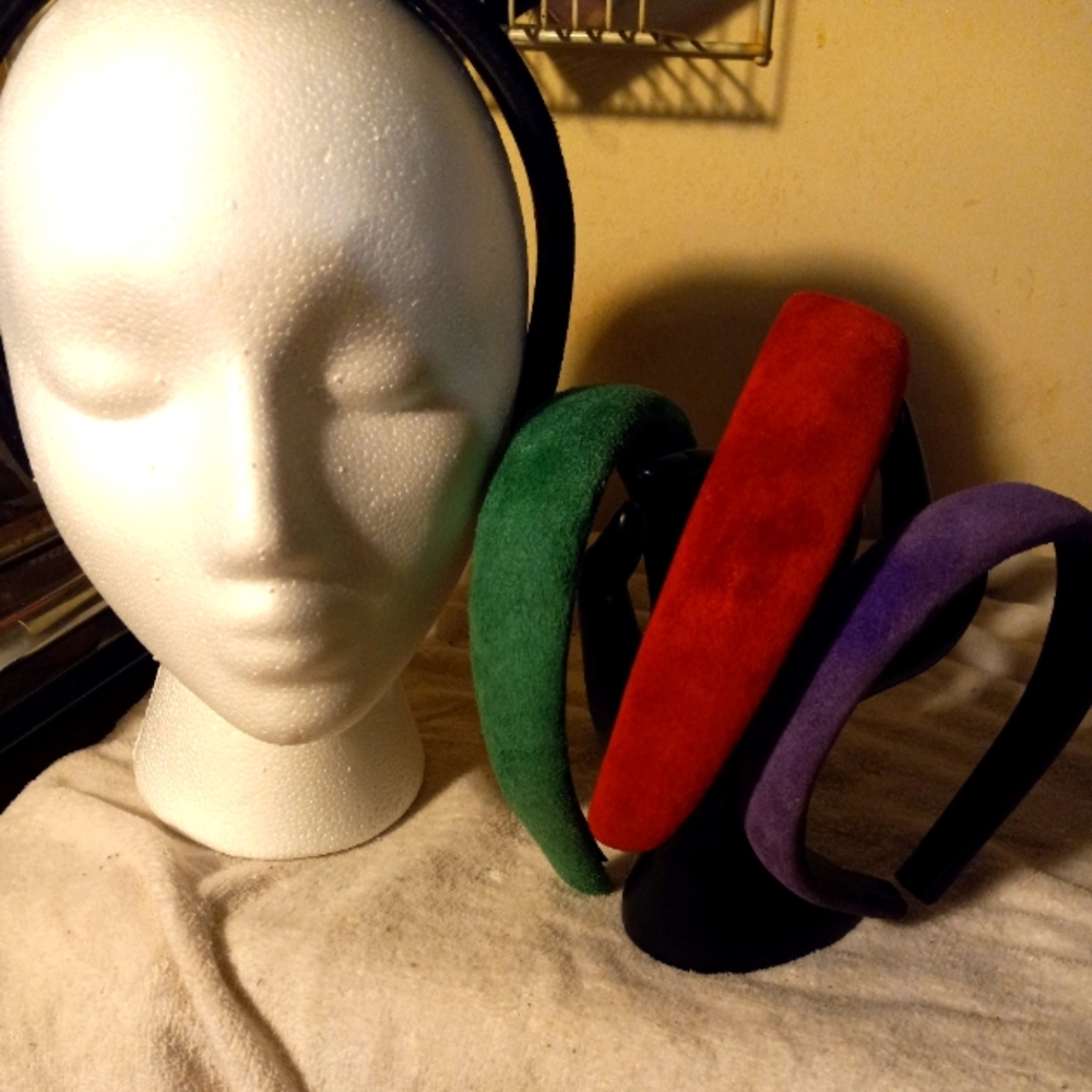 Used,not new 4pc suede  headbands in black, green, light red,light purple color